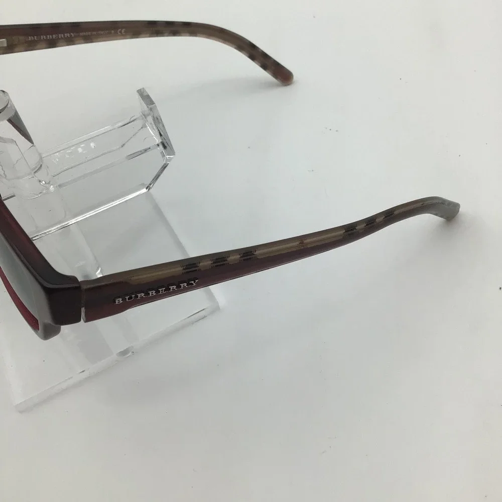 Burberry Womens Dark Red Check Temple Rectangular Sunglasses Made in Italy NEW